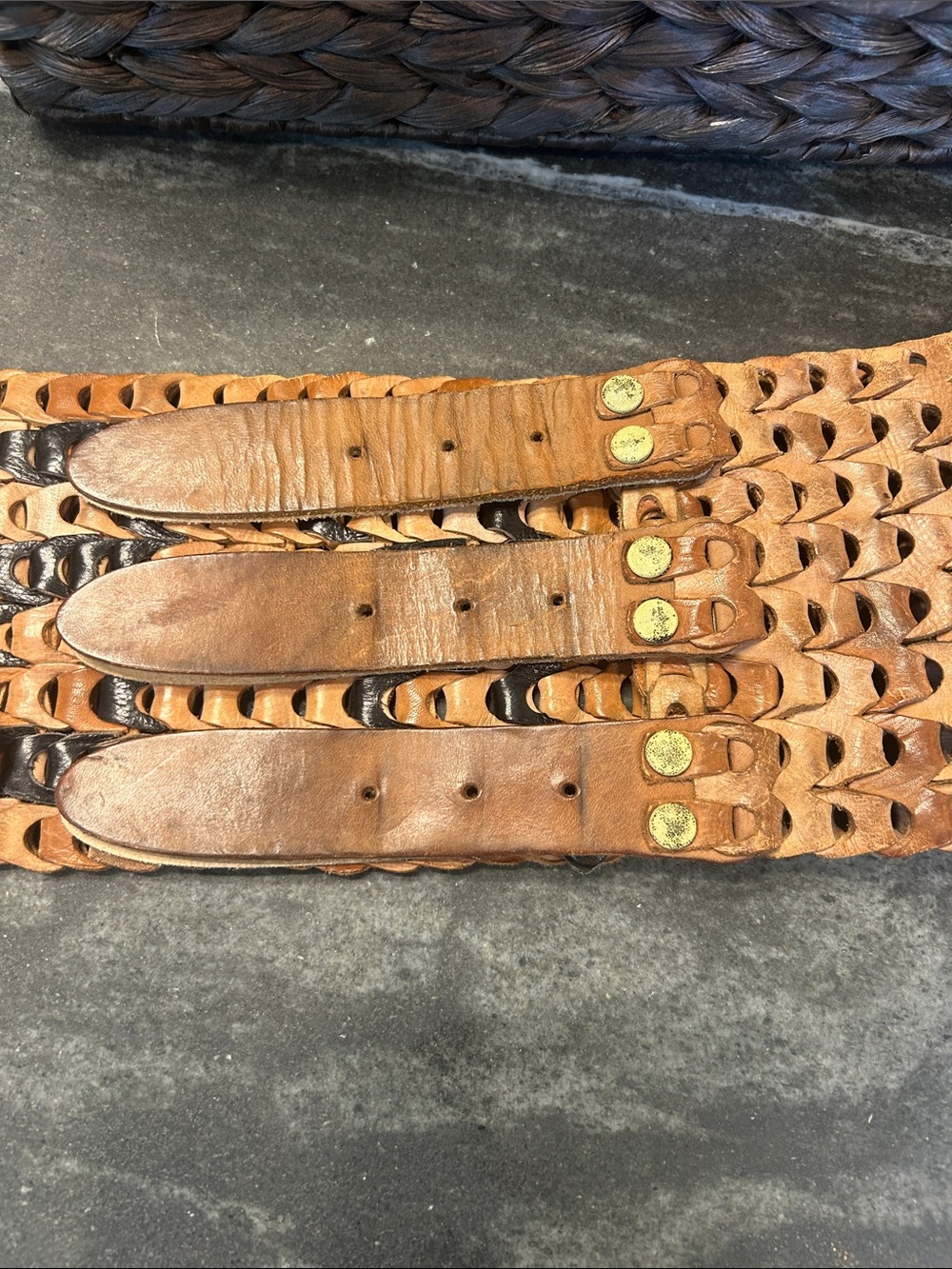 Vintage Free People  Collection, Woven Link, Triple Buckle Corset Belt in Cognac - Picture 10 of 16